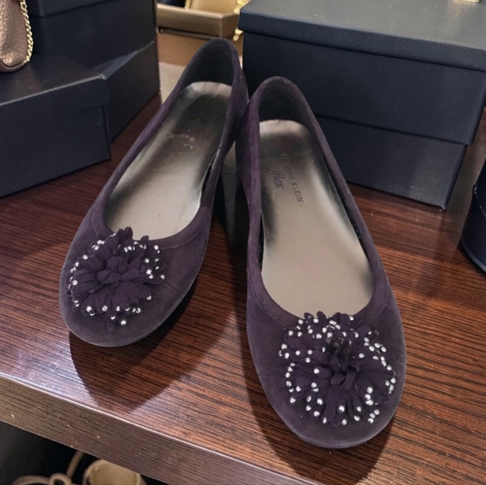 ANNE KLEIN Elegant Purple Suede Women's Flats - Size 10